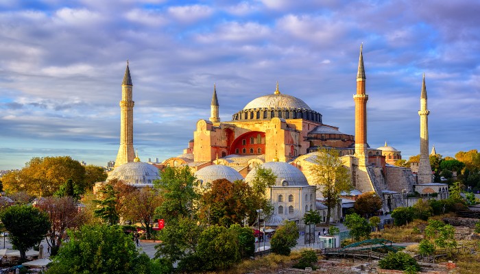 Hagia Sophia domes and minarets in the old town of Istanbul Turkey