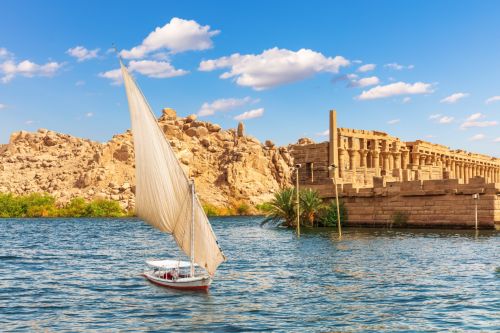 500 x 333 Felucca by the Temple of Philae