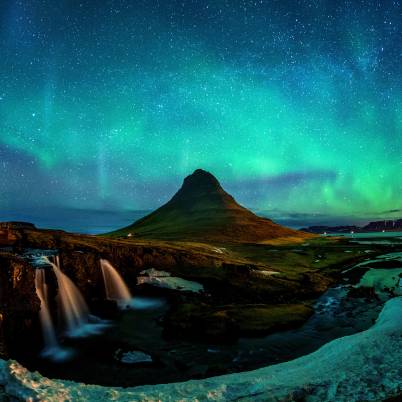 Northern Light, Aurora borealis at Kirkjufell in Iceland 402x402